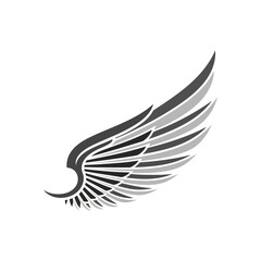 Abstract Feathered Wing Symbol. A powerful grayscale illustration depicting upliftment, might, and sanctuary. Ideal for branding, apparel, or inspirational themes.