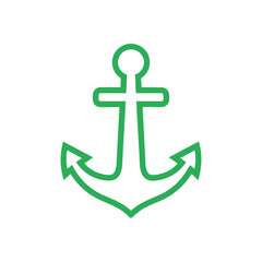 Obraz premium Green Anchor Symbol. This minimalist aquatic emblem in vibrant emerald denotes stability and safe passage. An ideal graphic for design projects.