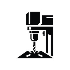 Industrial Drill Press Icon. A precise machine tool, this graphic symbolizes modern manufacturing, engineering, and efficient production processes.
