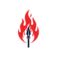 Burning Spear Logo Design. This graphic portrays a powerful lance amidst vivid flames, symbolizing strength, courage, and fiery energy. Ideal for various projects.