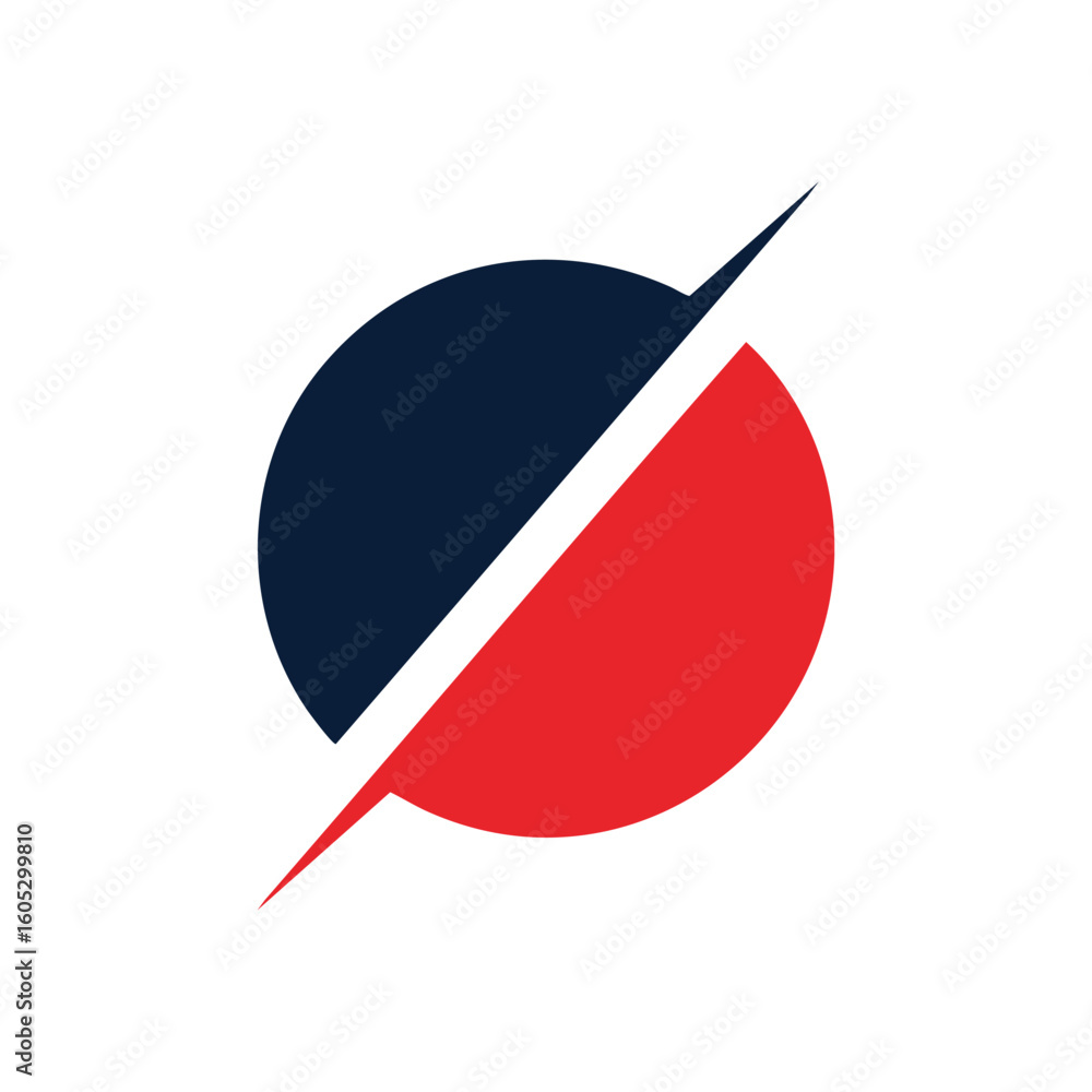 Aufkleber dynamic split orb mark. bold red and deep blue shades intersect, creating a striking symbol of balan