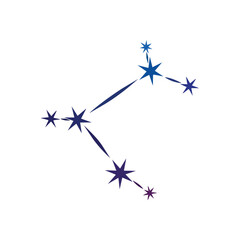 Cosmic Gradient Star Formation. A vibrant interstellar design, featuring violet to blue luminous stellar bodies joined by lines. This arrangement symbolizes wonder, destiny, and universal mystery.