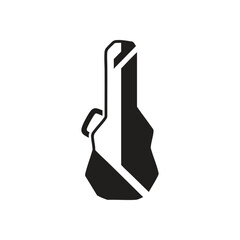 Guitar Instrument Case Minimal Icon. Modern black and white illustration of a musical instrument carrier, embodying protection, artistic journeys, and creative expression.