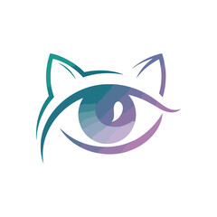 Abstract Feline Eye Symbol Design. A vibrant, stylized ocular image featuring graceful cat ears. It embodies watchfulness, intuition, and elegant mystery in colorful hues.