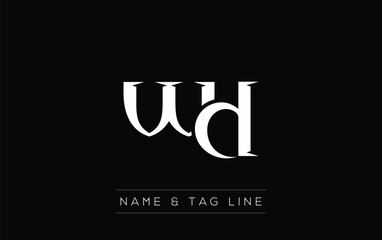 WD logo design. A sophisticated, minimalistic logo design featuring golden stylized typography,  perfect for branding concepts emphasizing luxury, professionalism, and contemporary aesthetics.