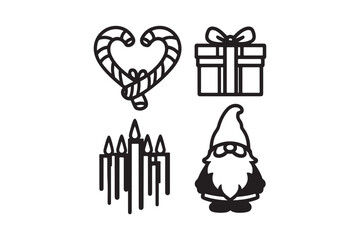 Christmas icons set candy cane heart gift candles gnome