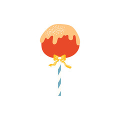 Vector illustration of a caramel apple on a stick. Perfect for autumn designs, seasonal food graphics, and Halloween or Thanksgiving-themed projects