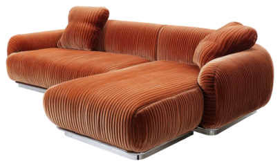 PNG 3 seats with L shape brown corduroy teddy sofa with chrome base furniture contemporary sectional.