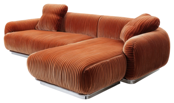 PNG 3 seats with L shape brown corduroy teddy sofa with chrome base furniture contemporary sectional.