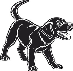 Obraz premium Vector art of a happy black labrador puppy with its tongue out, isolated on a white background