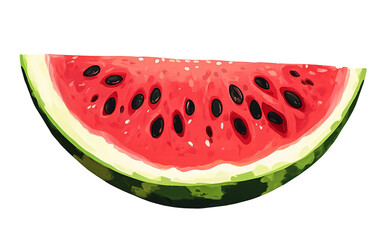 Close-up of watermelon slice showing vivid red flesh and seeds perfect for summer themes isolated on transparent background PNG