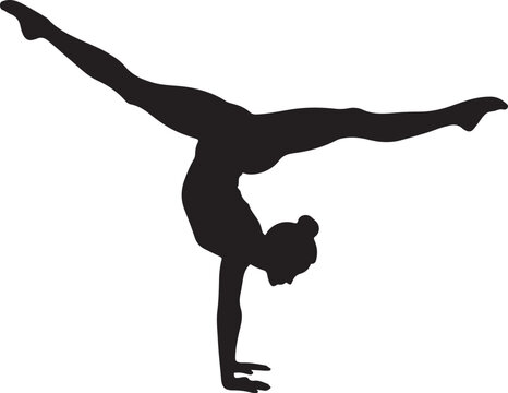 Split handstand silhouette vector, person balancing on one hand, black athletic graphic on white background, dynamic acrobatic pose artwork for stock image use