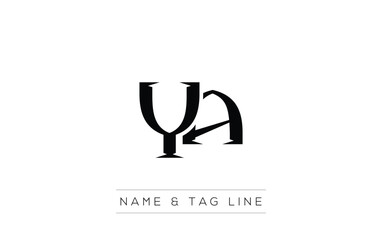YA logo design. A sophisticated, minimalistic logo design featuring golden stylized typography,  perfect for branding concepts emphasizing luxury, professionalism, and contemporary aesthetics.
