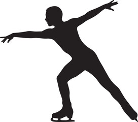 Figure skating silhouette vector, elegant athlete icon, dynamic skating pose design, graceful movement illustration, black outline shape, ice skater performance symbol art