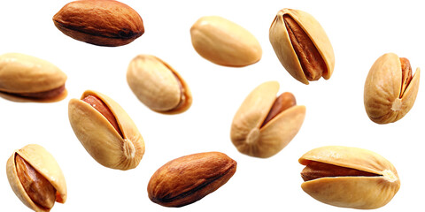 Obraz premium set of flying nuts isolated on white background, png, ai generated.