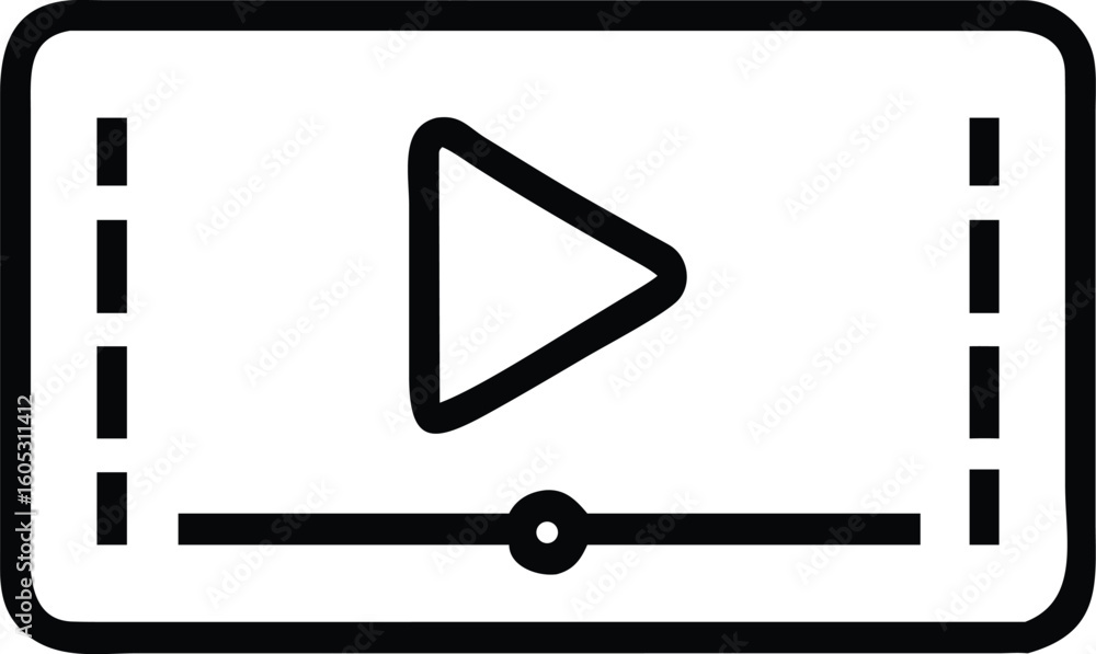 Poster video icon: a minimalist vector icon featuring a play button symbol, framed within a video player de