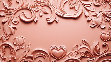Ornate, light peach-colored,  3D frame with hearts