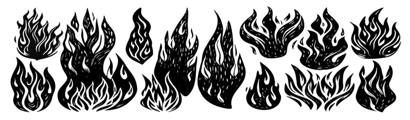 Collection of Black and White Flame Designs: Tattoo, Graphic Design Elements