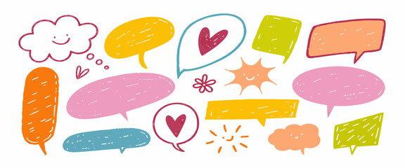 Colorful Hand-Drawn Speech Bubbles Set:  Perfect for Comics & Design