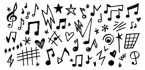 Hand-drawn Music Notes, Symbols & Design Elements