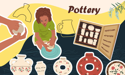 Pottery collage. Hand drawn vector illustration.