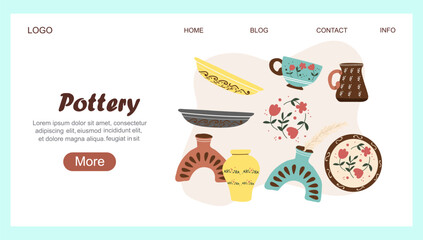 Landing page Pottery. Workshop concept. Creative hobby illustration capturing the joy of ceramics. Vector illustration hand drawn art.