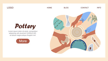 Landing page with Stone pillars of Cappadocia. Vector illustration liner hand drawn art.