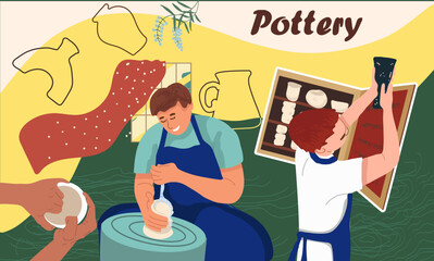 Pottery collage. Hand drawn vector illustration.