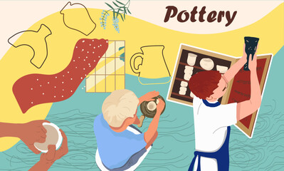 Pottery collage. Hand drawn vector illustration.