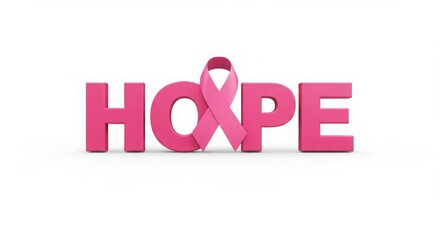 Fototapeta premium Pink ribbon with word hope on white background - Concept of copy space 