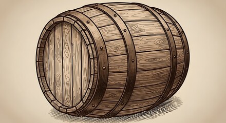 Detailed illustration of a wooden barrel.