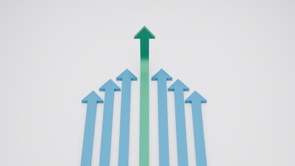 Standout Green Arrow Leading the Way Among Blue Arrows on White Background