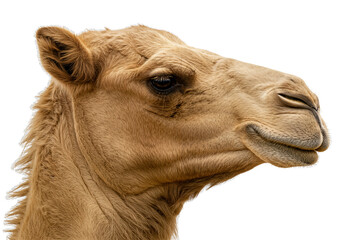 Obraz premium Dromedary Camel (Camelus dromedarius) PNG, transparent background, head profile close-up.