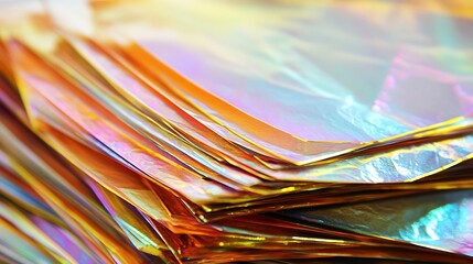 Stack of iridescent plastic sheets
