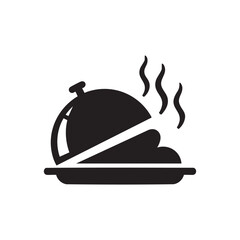 Obraz premium Black silhouette icon of a steaming food platter with lid partially open
