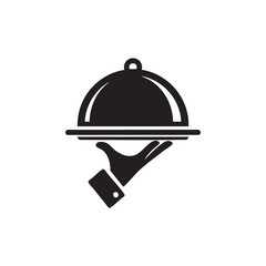 Fototapeta premium Restaurant service icon of a hand serving a cloche covered dish
