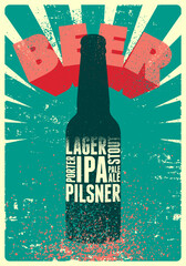 Types of beer. Beer bottle typographical vintage style grunge poster design. Retro vector illustration.