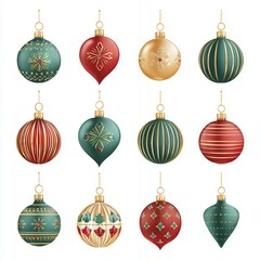 Christmas Ornament Icons Set Featuring Shiny Baubles in Various Designs