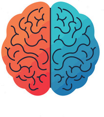 Colorful Brain Illustration Symbolizing Cognitive Functions and Mental Health Awareness with Left and Right Hemisphere Concept for Creative Designs