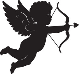 Fototapeta premium Silhouette of Cupid Flying with Bow and Arrow An Iconic Image Representing Love and Romance Associated with Valentine's Day
