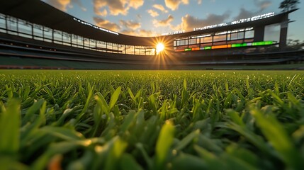 Stadium grass at sunset