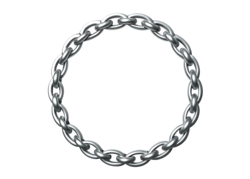 3d image of silver metallic circular chain isolated on white background, png, ai generated.	 - Powered by Adobe