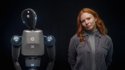 Visualization of Futuristic People and Robots Concept: VFX Animation of High-Tech Humanoid Robot...
