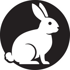 Silhouette of a White Rabbit in a Black Circle Simplistic Animal Design with Minimalist Aesthetics A Playful Yet Classic Graphic