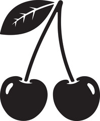 Stylized Cherry Duo with Leaf Symbolizing Freshness and Simplicity in Minimalist Black and White Design Aesthetic Appeal