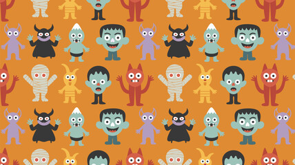 Colorful illustration of cartoon monsters in a playful pattern for children's decor and crafts