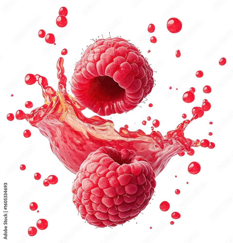 Poster png exploding real 2 raspberries raspberry fruit juice.