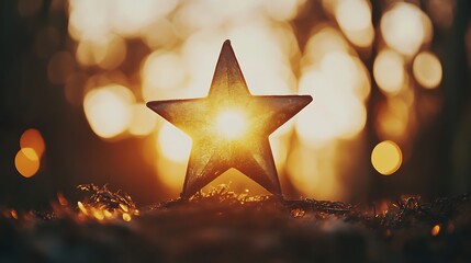 Star shining in sunset forest