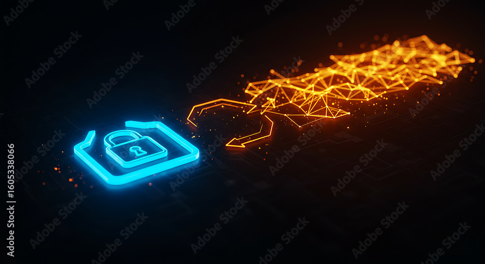 Poster digital security concept: abstract digital representation of data security, where a secure document 