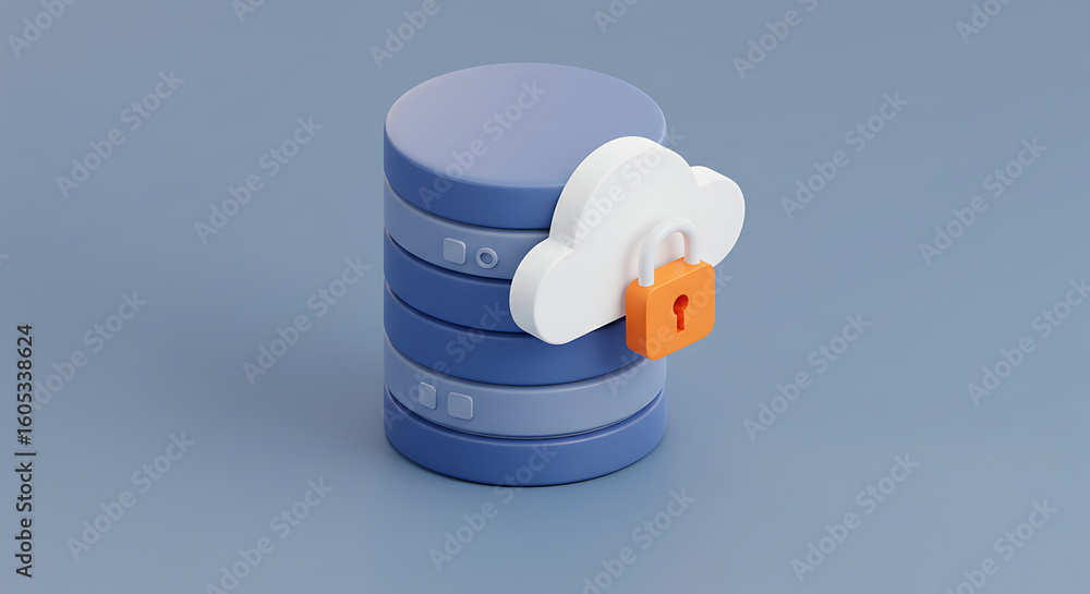 Poster secured cloud storage: a stylized illustration depicts a cloud overlaid with a secure padlock symbol